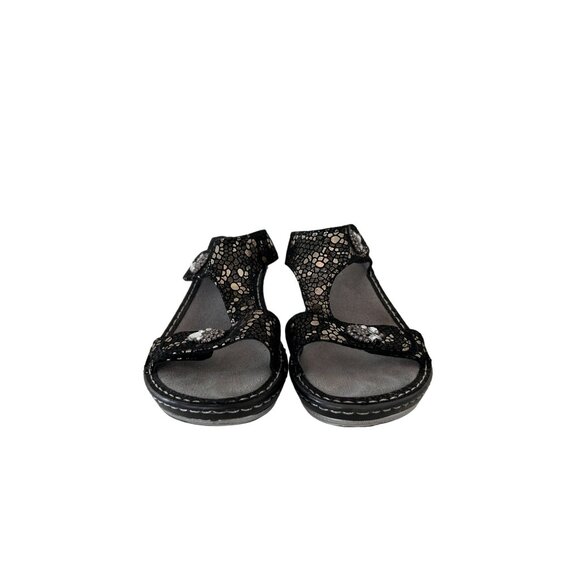 ALEGRIA Black Silver Wedge Sandals Slides Size 38/8 - Picture 4 of 6